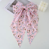 Large Floral Print Satin Double Hair Bow Barrette
