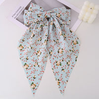 Large Floral Print Satin Double Hair Bow Barrette