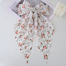 Large Floral Print Satin Double Hair Bow Barrette