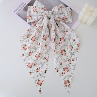Large Floral Print Satin Double Hair Bow Barrette
