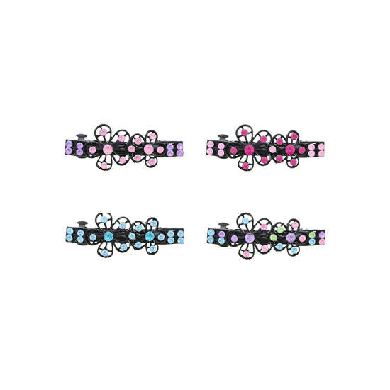 Assorted Black Floral Hair Barrettes with Diamante Stones