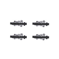 Assorted Black Floral Hair Barrettes with Diamante Stones