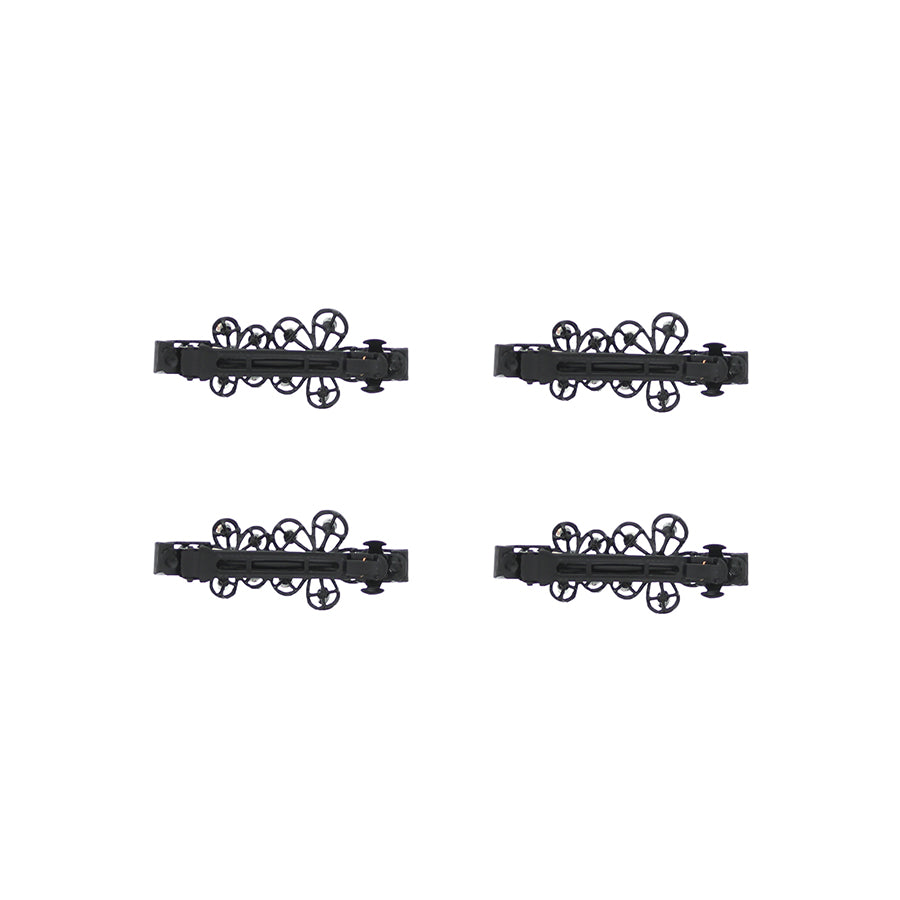 Assorted Black Floral Hair Barrettes with Diamante Stones
