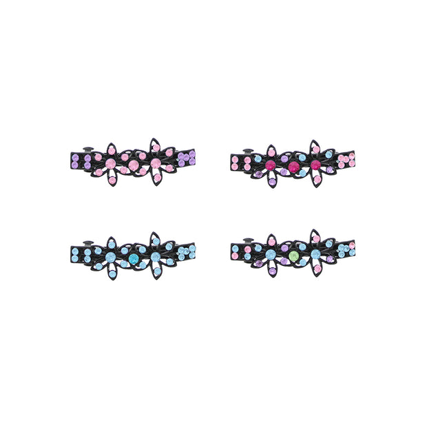 Assorted Black Floral Barrettes with Rhinestones Hair Clips