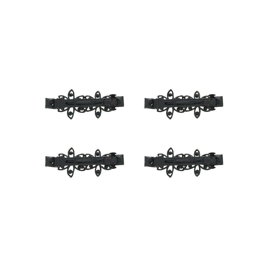 Assorted Black Floral Barrettes with Rhinestones Hair Clips