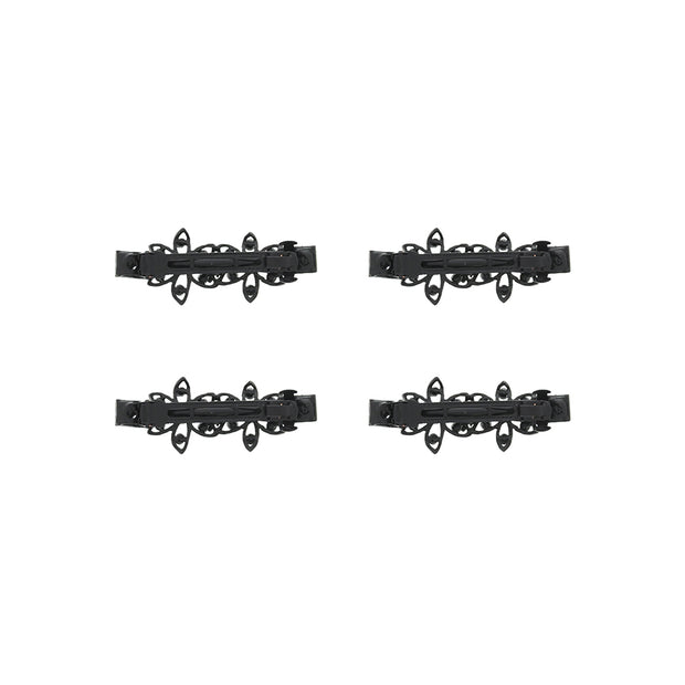 Assorted Black Floral Barrettes with Rhinestones Hair Clips