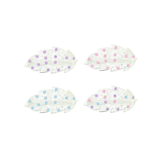 Assorted Colour Rhinestones Leaf Design Hair Barrettes Clips