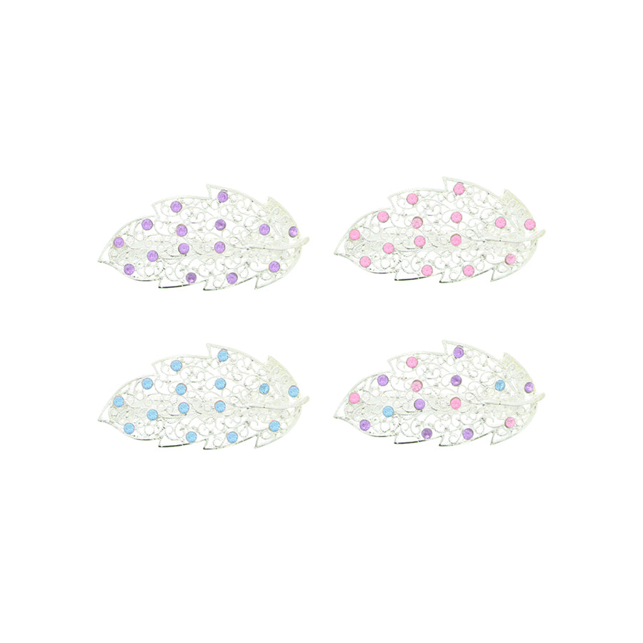 Assorted Colour Rhinestones Leaf Design Hair Barrettes Clips