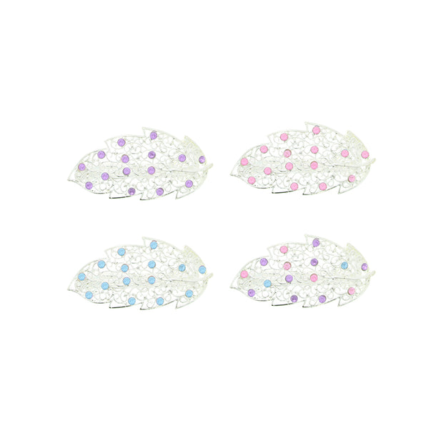 Assorted Colour Rhinestones Leaf Design Hair Barrettes Clips
