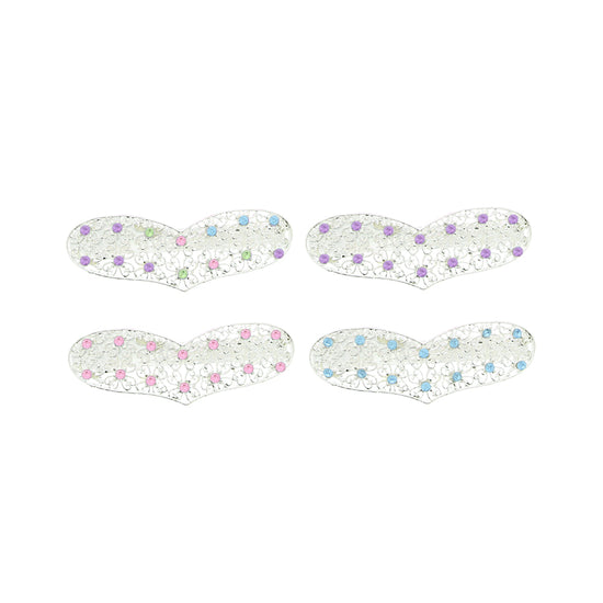 Silver Filigree Rhinestone Heart Hair Clips