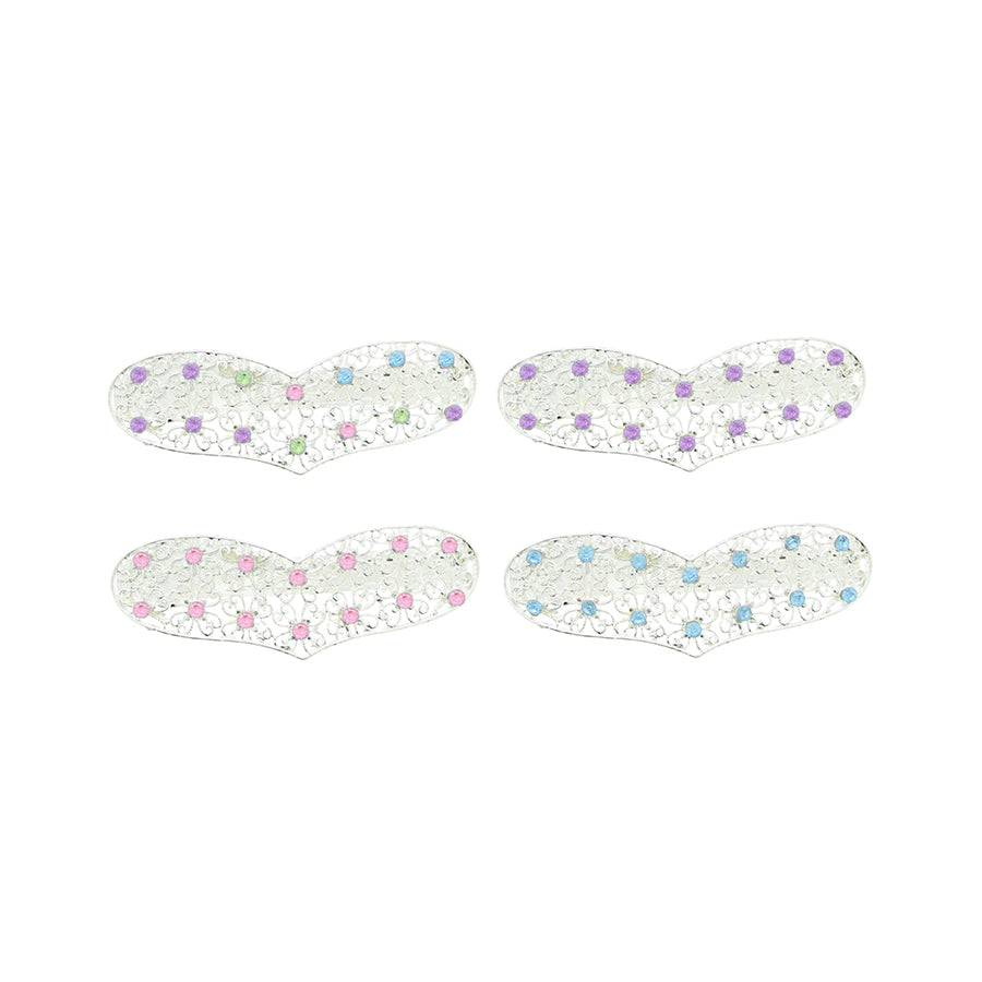 Silver Filigree Rhinestone Heart Hair Clips