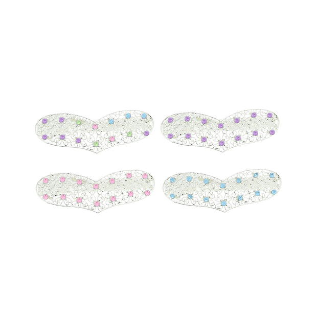 Silver Filigree Rhinestone Heart Hair Clips