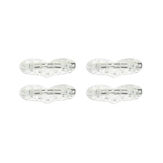 Silver Filigree Rhinestone Heart Hair Clips