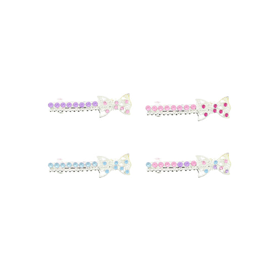 Silver Tone Diamante Mini Bow Barrettes  Hair Clips