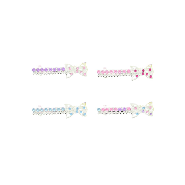 Silver Tone Diamante Mini Bow Barrettes  Hair Clips