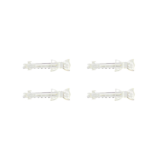 Silver Tone Diamante Mini Bow Barrettes  Hair Clips