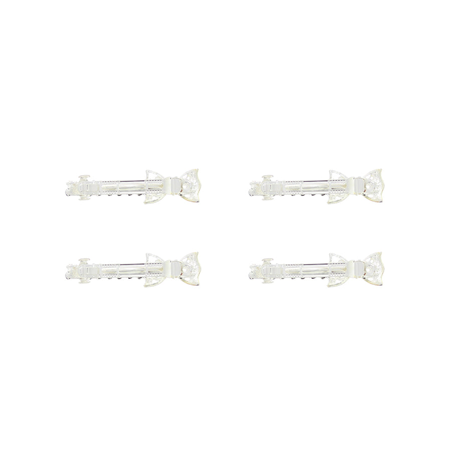 Silver Tone Diamante Mini Bow Barrettes  Hair Clips