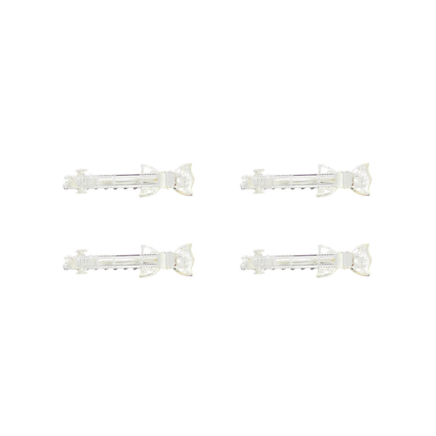 Silver Tone Diamante Mini Bow Barrettes  Hair Clips
