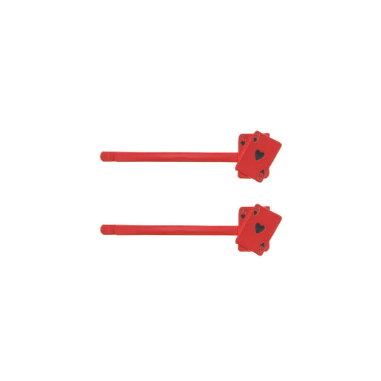 Pair of Red Playing Card Hair Grips Slides