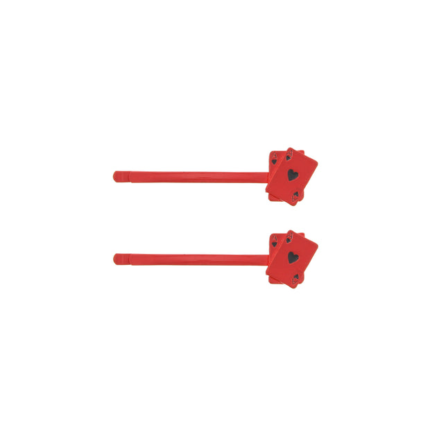 Pair of Red Playing Card Hair Grips Slides