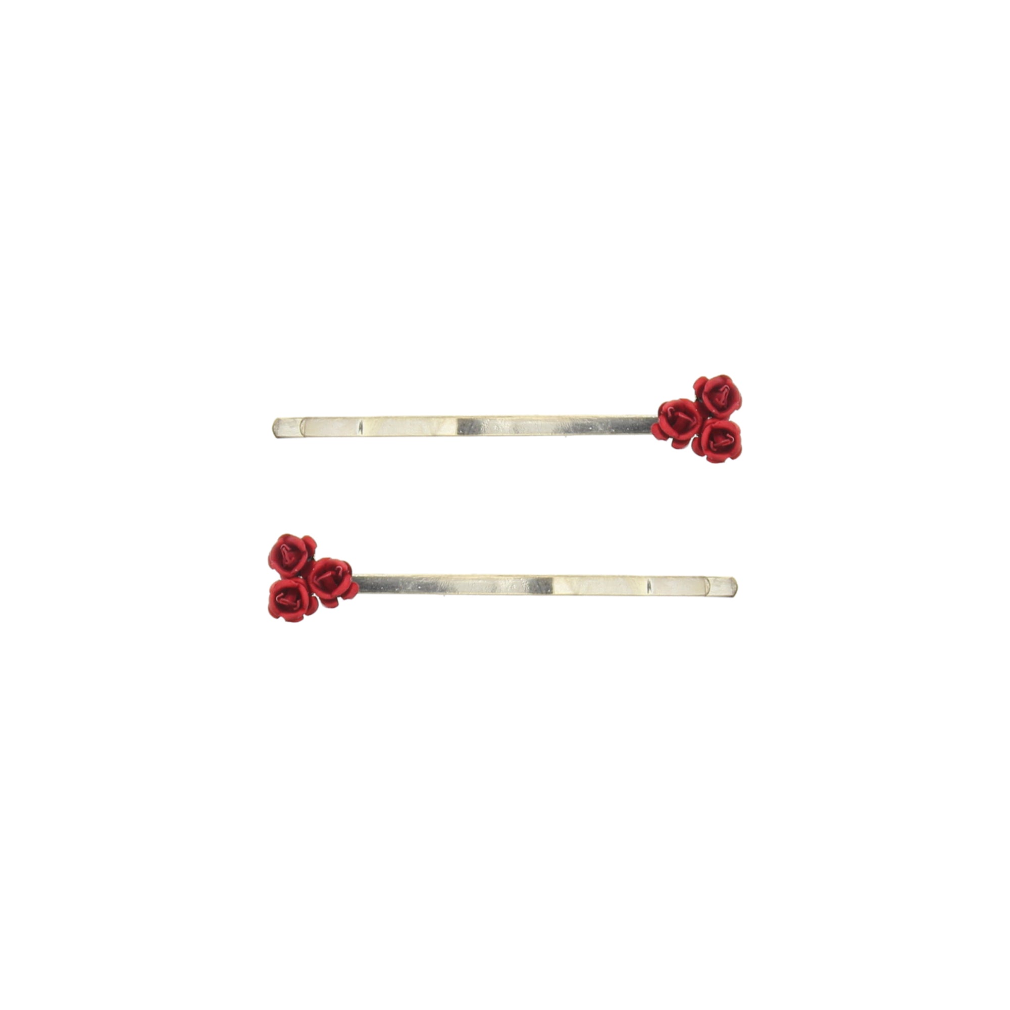 Pair of Red Roses Floral Hair Grips