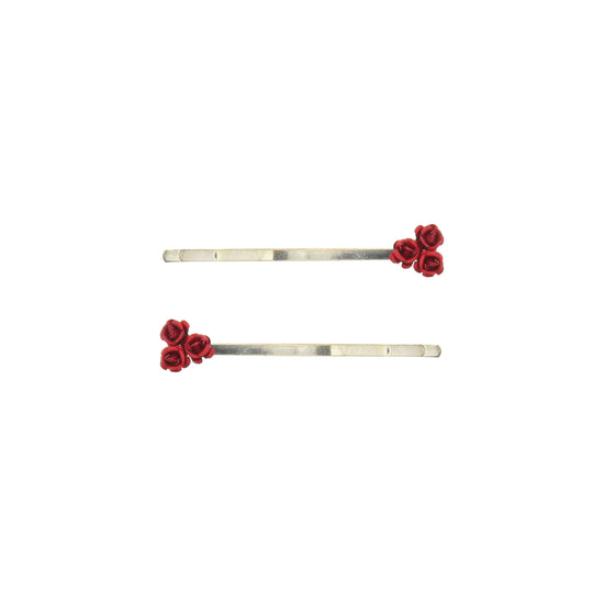 Pair of Red Roses Floral Hair Grips