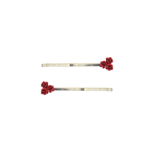 Pair of Red Roses Floral Hair Grips