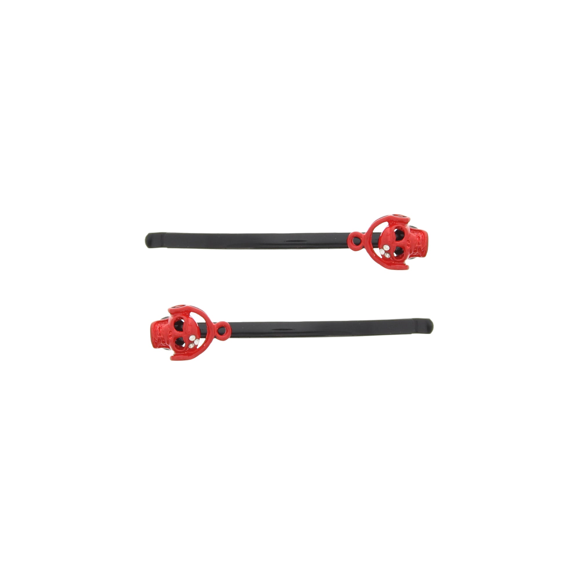 Pair of Rhinestone Red Skull Hair Grips