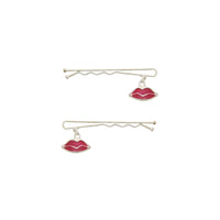 Pair of Red Lips Silver Hair Grips