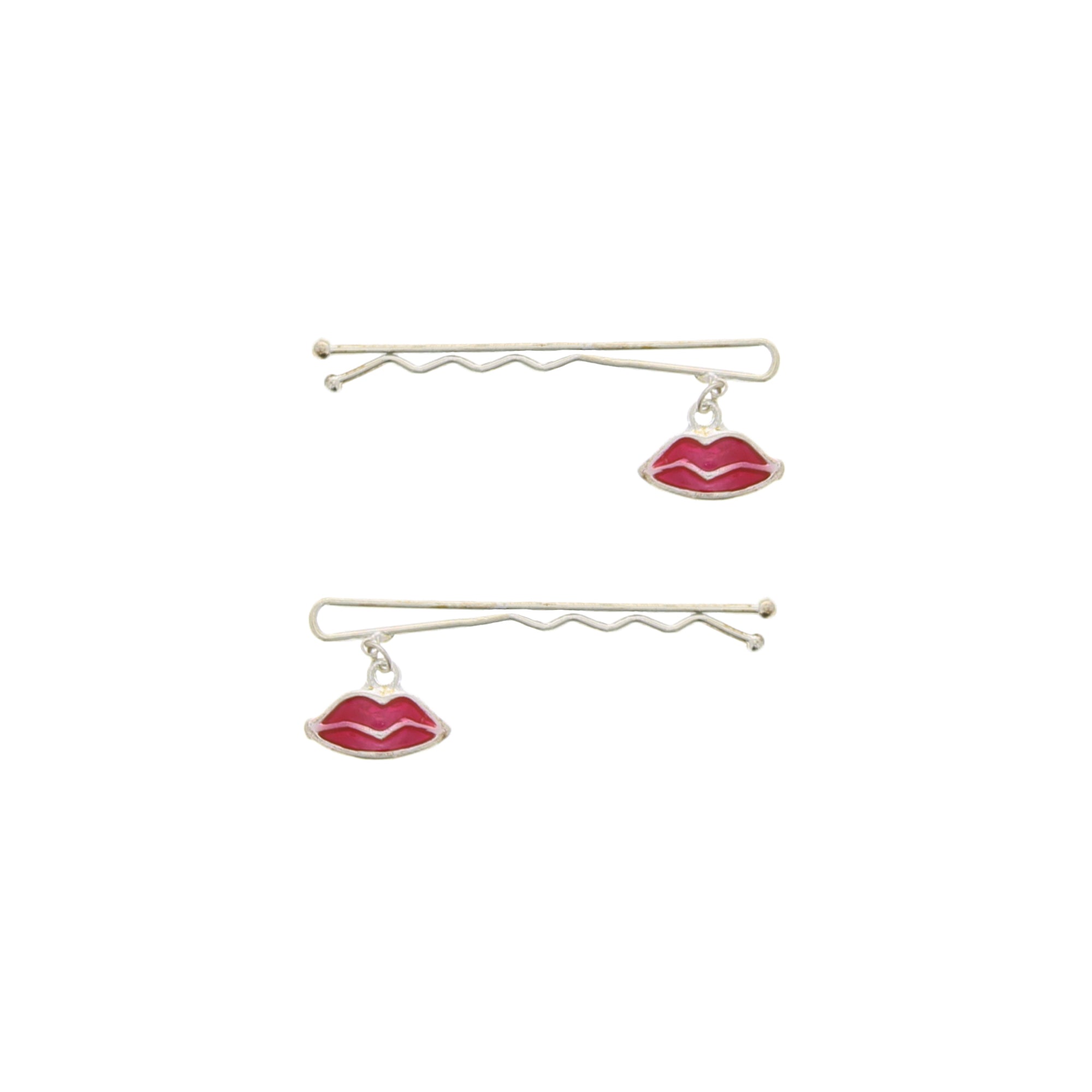 Pair of Red Lips Silver Hair Grips