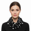 Black and white star-patterned infinity scarf on a white background
