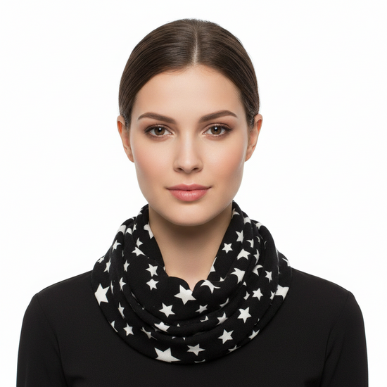 Black Star Print Snood/ Scarf - Lightweight Neck Warmer