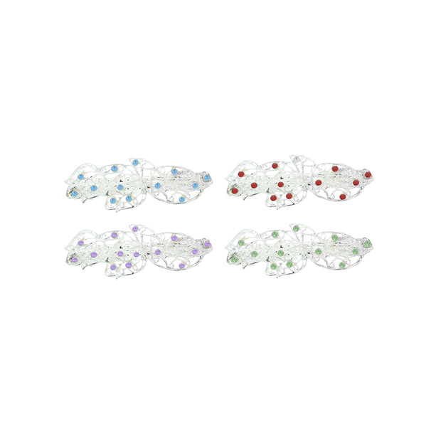 Assorted Stone Silver Leaf Barrettes