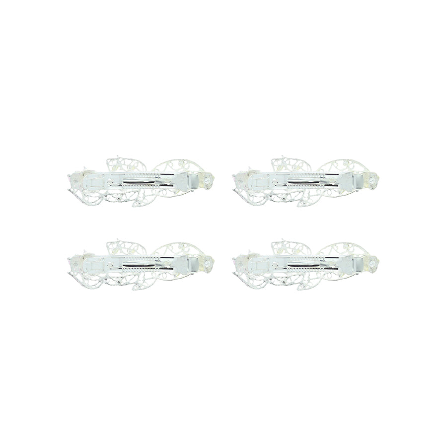 Assorted Stone Silver Leaf Barrettes