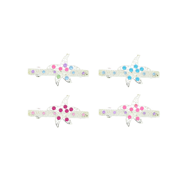 Silver Tone Filigree with a Starfish Diamante Barrettes Hair Clips