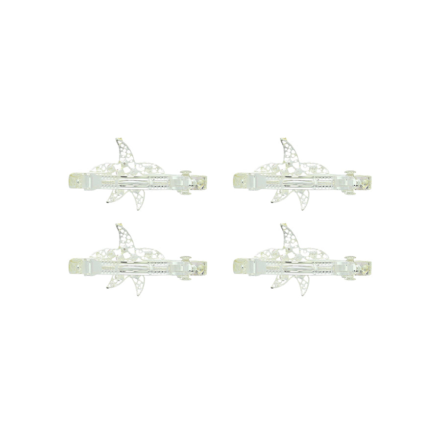 Silver Tone Filigree with a Starfish Diamante Barrettes Hair Clips