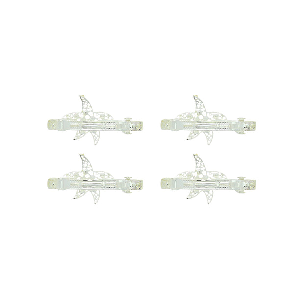 Silver Tone Filigree with a Starfish Diamante Barrettes Hair Clips