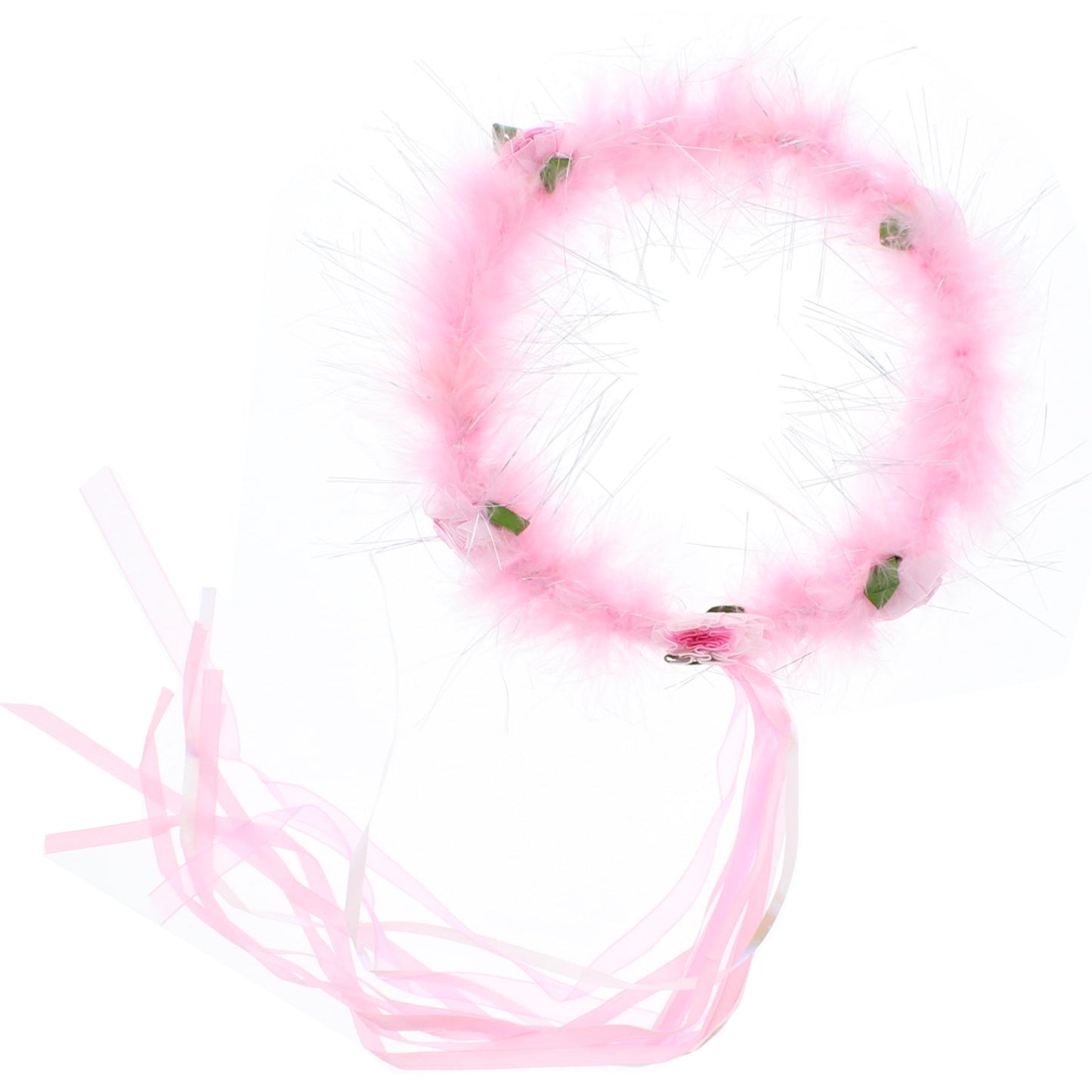 Fur & Tinsel Halo with Flowers & Streamers