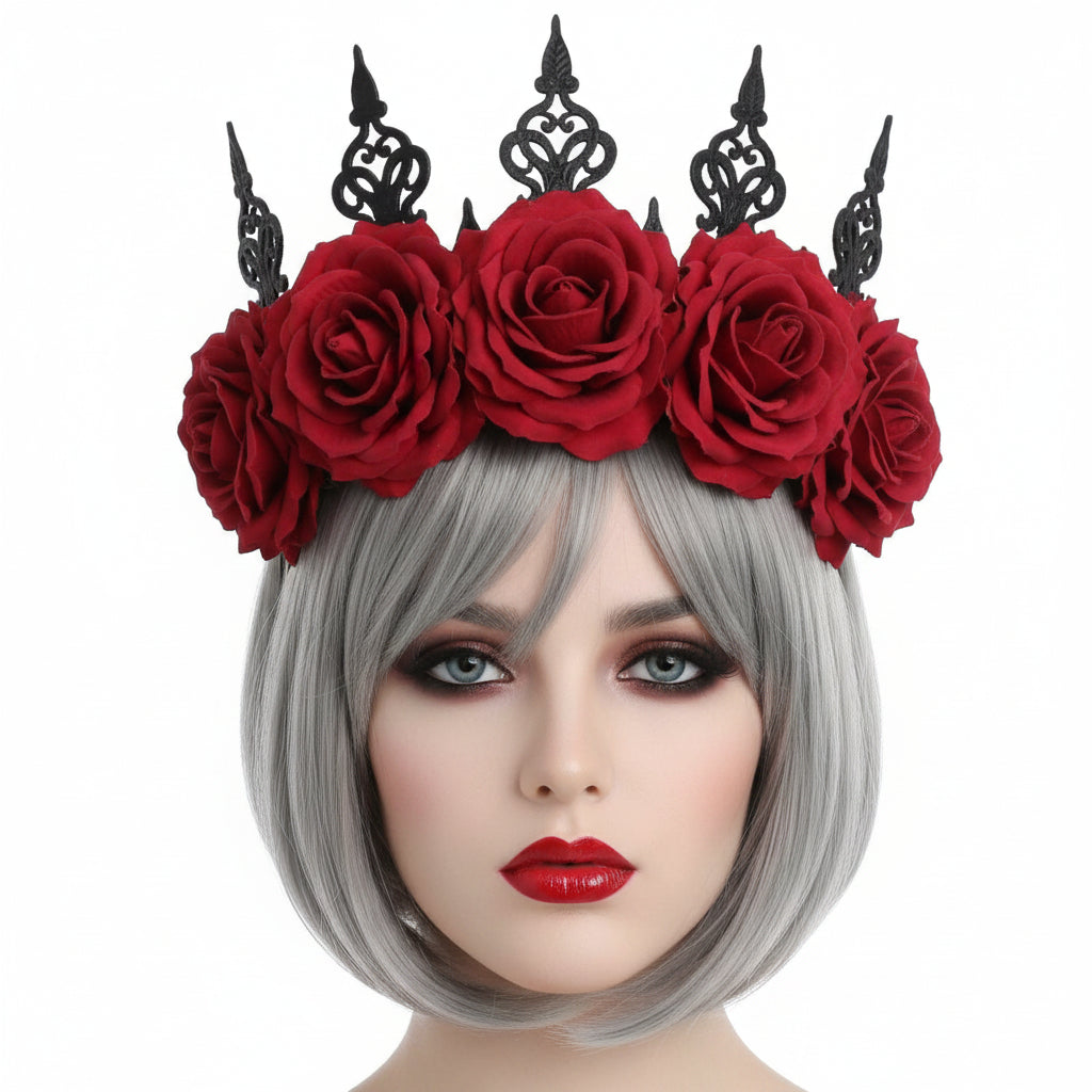 Dark Red Rose Crown Headpiece
