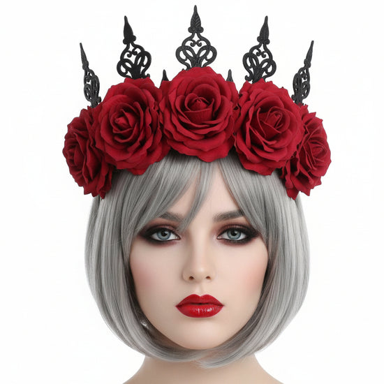 Dark Red Rose Crown Headpiece