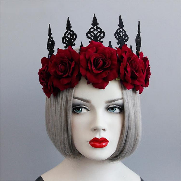 Dark Red Rose Crown Headpiece