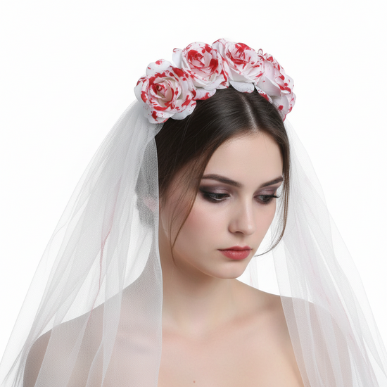 Halloween Bloody Rose Bride Veil