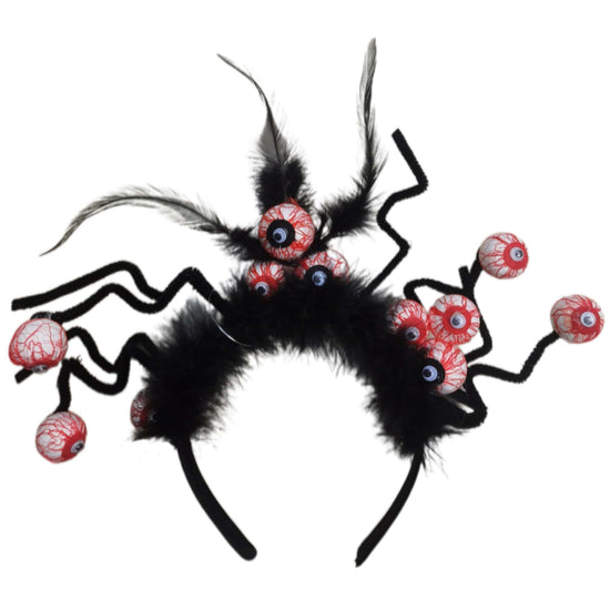 Bloodied Eyeballs Headband with Fur & Feathers