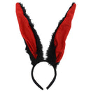 Black Bunny Ears Fur Headband with Red Ears