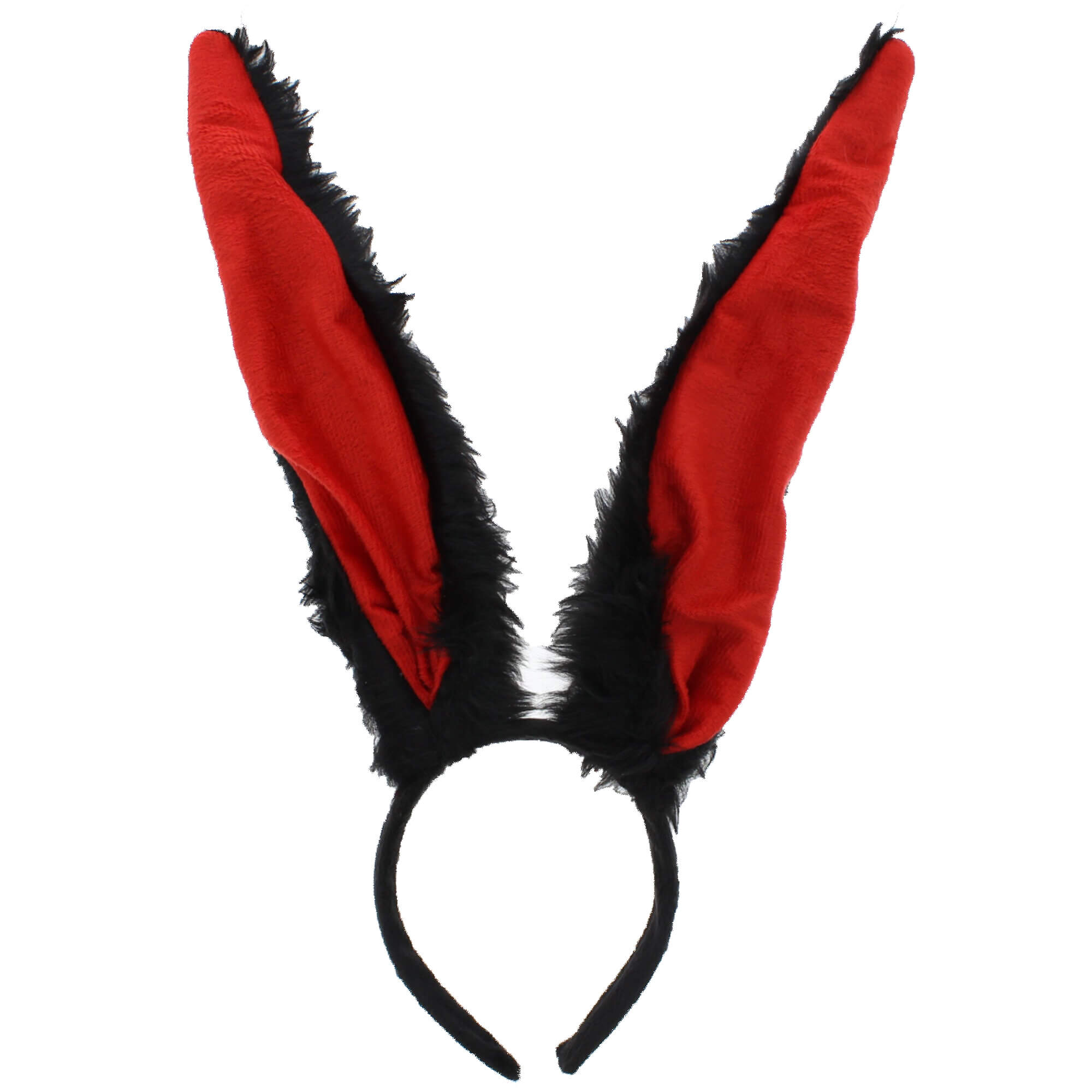 Black Bunny Ears Fur Headband with Red Ears