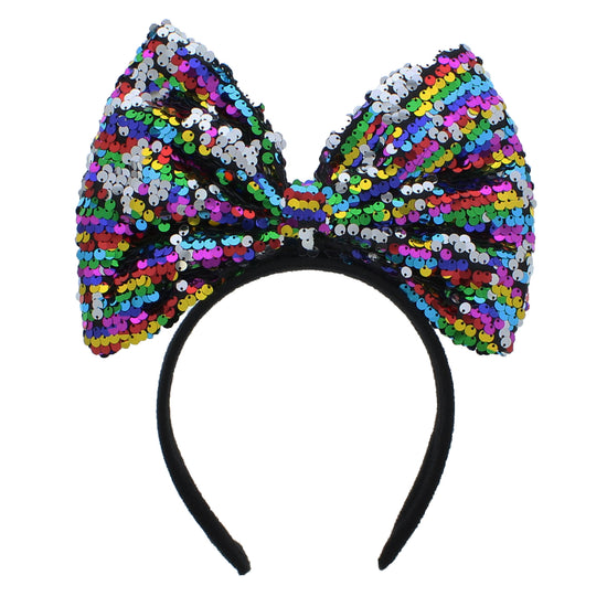 Large Rainbow Sequin Bow Headband