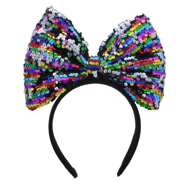 Large Rainbow Sequin Bow Headband