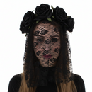 Rose Headband with Flower Patterned Lace Veil