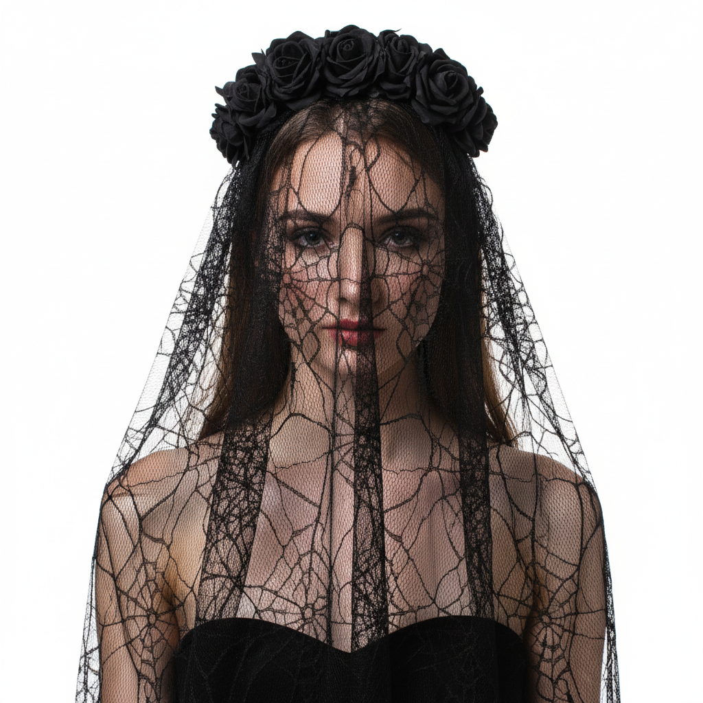 Black Rose Headband with Cobweb