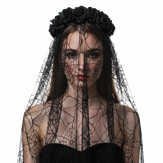 Black Rose Headband with Cobweb
